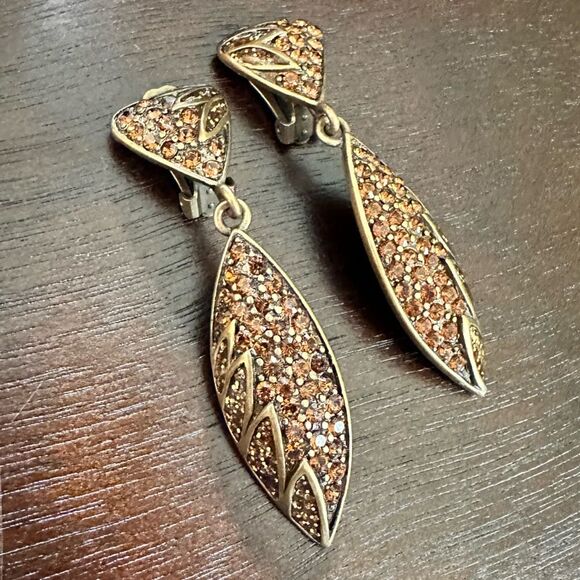 Bijoux Designs Orange Crystal Bling Statement Clip On Earrings - Picture 2 of 4